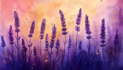 Beautiful Lavender Flowers Against Colorful Abstract Background