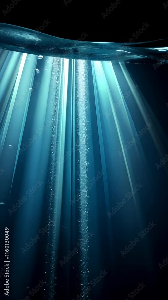 Poster light beams shining through water create a serene underwater atmosphere in a deep pool