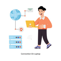 Connection On Laptop  concept vector illustration. Database isolated On white Background.         