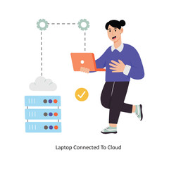 Laptop Connected To Cloud concept vector illustration. Database isolated On white Background.      