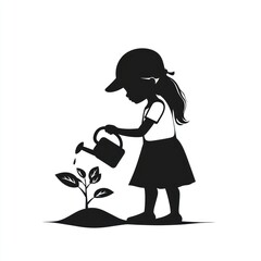 Silhouette of girl watering plant. (1)