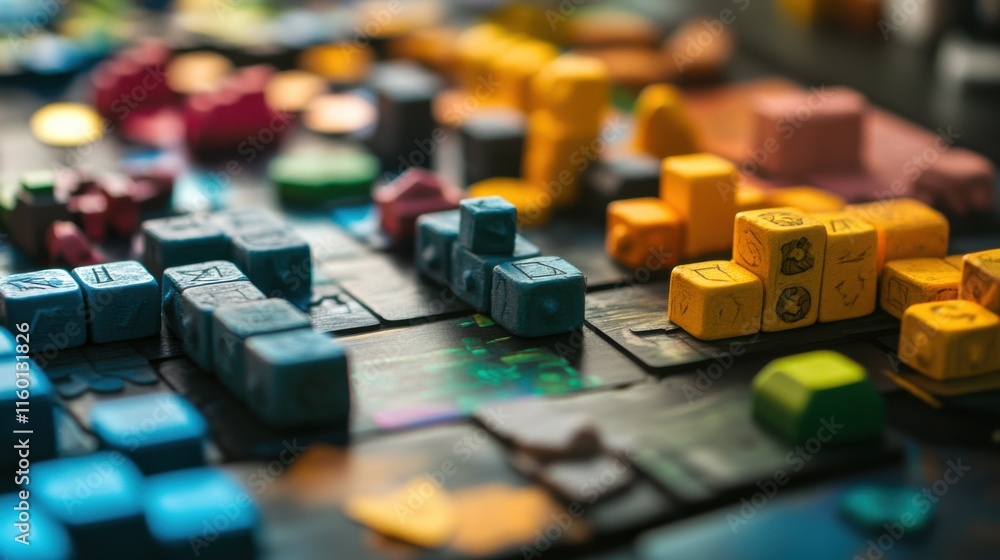 Aufkleber A carefully organized board game design and playtesting studio, Game prototypes and playtesting setups for strategic gameplay, Game designer style