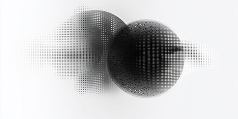 Abstract grayscale image of two overlapping circles with halftone pattern, creating a sense of depth and movement.