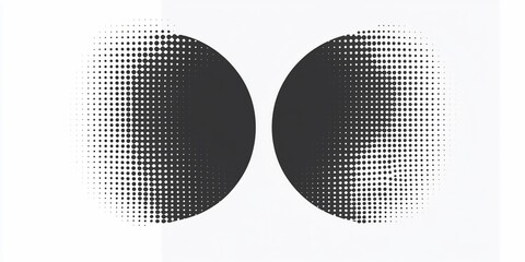 Two halftone circles, black and white gradient, abstract design.