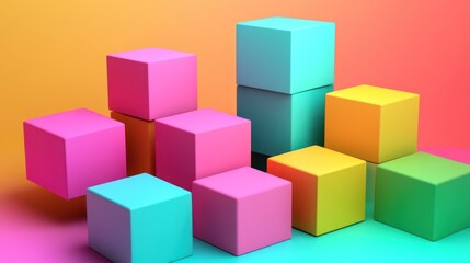 Fototapeta premium Colorful Cubes Abstract Composition: A Vibrant 3D Render of Interlocking Geometric Shapes
