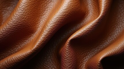 High-Resolution Close-Up of Luxurious Textured Brown Leather with Natural Creases