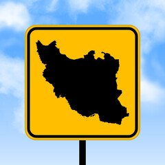 Iran map on road sign. Country map on yellow rhombus road sign. Vector illustration.