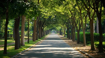 Sun Dappled Path Through a Tree-Lined Avenue