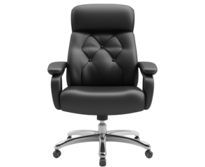 a Black leather office chair isolated on a transparent background