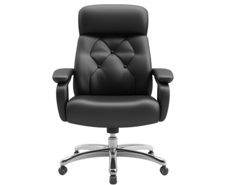 a Black leather office chair isolated on a transparent background