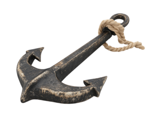 a old anchor with rope isolated on a transparent background