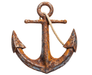 a old anchor with rope isolated on a transparent background
