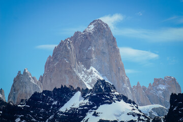 Fitz Roy with blue sky and clouds