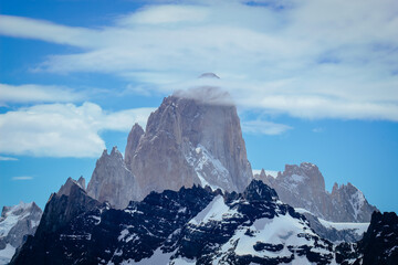 Fitz Roy with blue sky and clouds