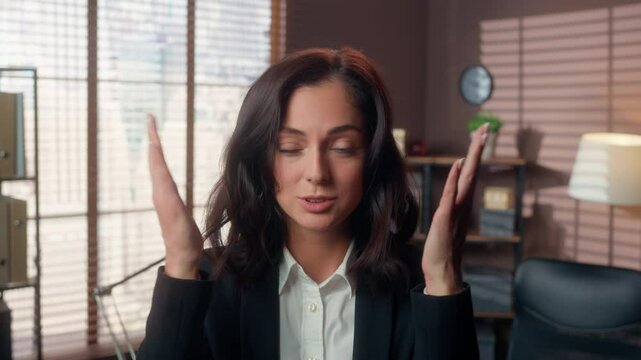 Caucasian woman head explosion headache overworked tired emotional stress female businesswoman worker employee office exhausted displeased girl problem difficult fatigue indoor business mind boom hard