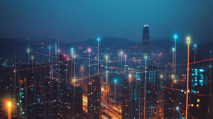 Fototapeta premium abstract professional business team people innovation connection of line from nail node to node on Smart Innovation city with connection cyber security network reciprocity , networking concept