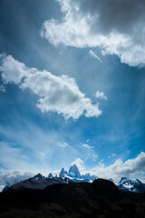 Fitz Roy with blue sky and clouds