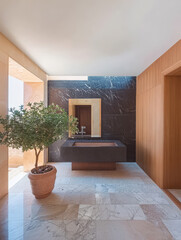 Modern bathroom design featuring natural elements and elegant materials