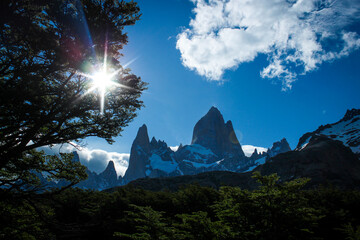 Fitz Roy with blue sky and clouds
