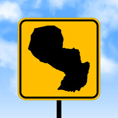 Paraguay map on road sign. Country map on yellow rhombus road sign. Vector illustration.