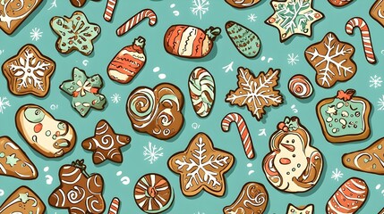 Cute Christmas Cookies & Candy Pattern Background