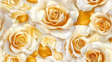 Golden Roses on White, Seamless Pattern