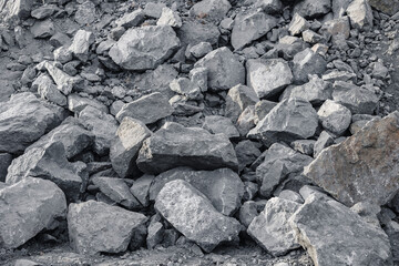 Texture of gray stone ore in open pit mine