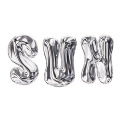 Sun, Sunday abbreviation, day of the week. 3D shiny chrome Y2K futuristic typography with silver metallic and glass aesthetic design. Perfect for calendars, branding, and creative projects.