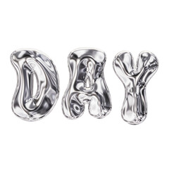 Day label. 3D shiny chrome Y2K futuristic typography with silver metallic and glass aesthetic design. Perfect for calendars, planner, weekly, monthly, and yearly projects.