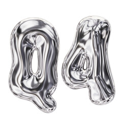 Q4 label, quarter 4 abbreviation. 3D shiny chrome Y2K futuristic typography with silver metallic and glass aesthetic design. Perfect for calendars, planner, weekly, monthly, yearly projects.