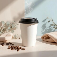 white cup of coffee with aestethic background