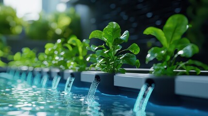 Advanced aquaponics systems with automated water circulation and nutrient management, using AI to optimize balance