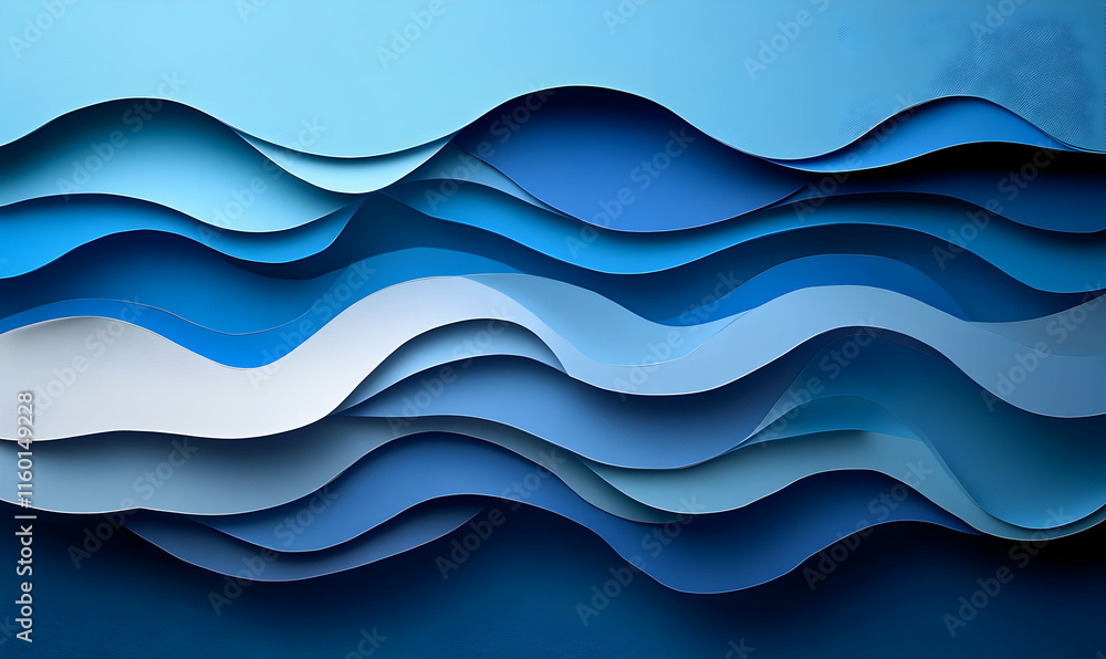 Aufkleber a layered design depicting waves in varying shades of blue, creating a calming visual effect.