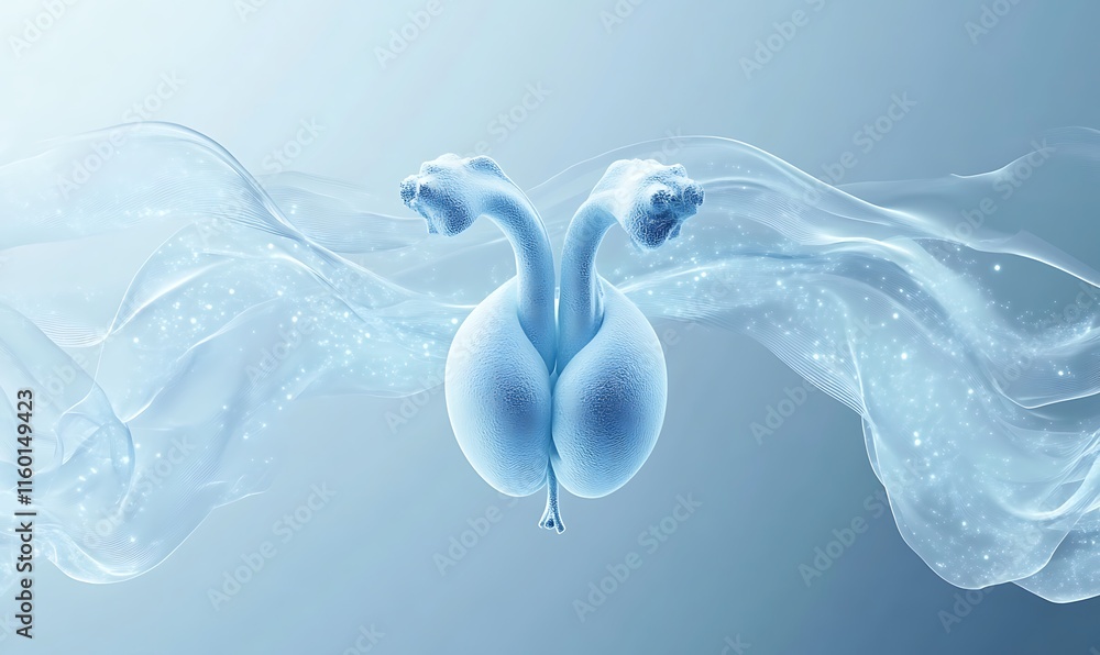 Poster abstract representation of a biological form with flowing elements.