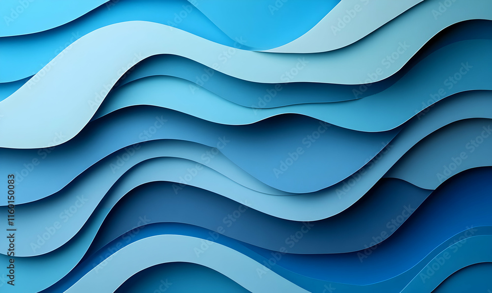 Poster abstract blue waves in layered design, creating a soothing visual effect.