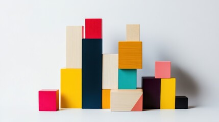 Obraz premium A creative building blocks arrangement in a minimalist studio, Blocks arranged in abstract patterns, Contemporary artistic style