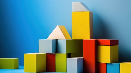 Obraz premium A creative building blocks arrangement in a minimalist studio, Blocks arranged in abstract patterns, Contemporary artistic style