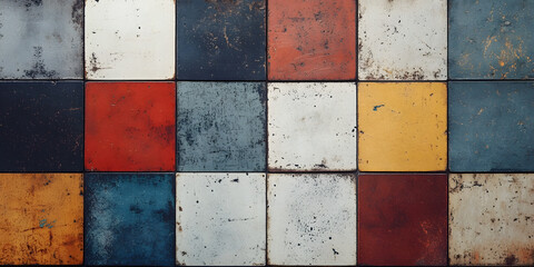 Vintage Grunge Square Tiles in Multicolored Patchwork Design for Artistic Background : Generative AI