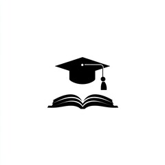 Graduation cap on open book, education symbol.