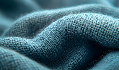 Fototapeta premium Close-up of textured blue fabric, showcasing its weave and softness.