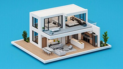 Isometric smart condo featuring energyefficient climate control and home automation