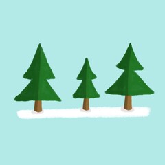 Three tall trees standing gracefully on a snowy ground, creating a peaceful winter scene