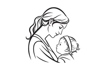 Mother day Line art, Mother day Silhouette Design