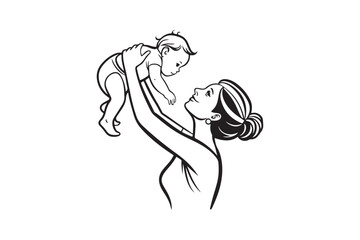 Mother day Line art, Mother day Silhouette Design
