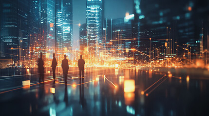 abstract professional business team people innovation connection of line from nail node to node on Smart Innovation city with connection cyber security network reciprocity , networking concept