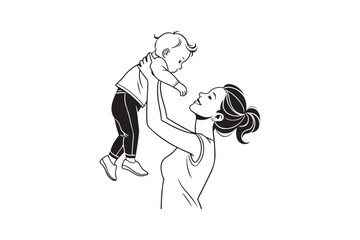 Mother day Line art, Mother day Silhouette Design