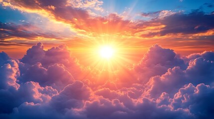 Fototapeta premium Sunrise over cloudscape nature digital art serene atmosphere