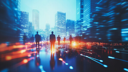 Fototapeta premium abstract professional business team people innovation connection of line from nail node to node on Smart Innovation city with connection cyber security network reciprocity , networking concept