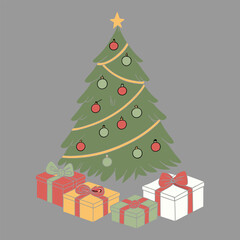 Christmas tree with gift boxes element white illustration