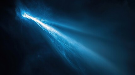 Fototapeta premium Bright blue light beam piercing dark clouds.